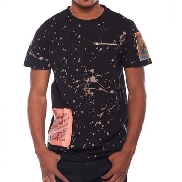 Rise As 1ne Men Small Colored Paint Patched Zipper Yeezy Longline T Shirt Black - Picture 3 of 13